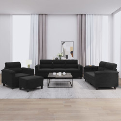 4 Pcs conj. sofás c/ almofadões tecido de microfibra preto