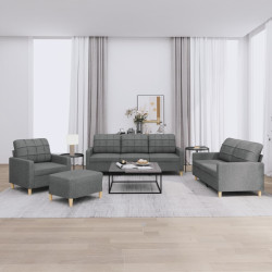 4 Pcs conjunto de sofás com almofadões tecido cinzento-escuro