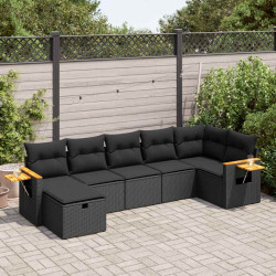 7 Pcs conjunto de sofás p/ jardim c/ almofadões vime PE preto
