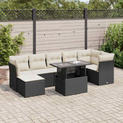 8 Pcs conjunto sofás de jardim com almofadões vime PE preto