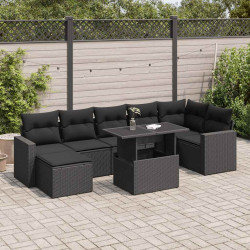 8 Pcs conjunto sofás de jardim com almofadões vime PE preto