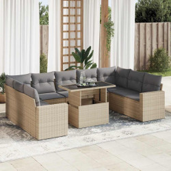 10 Pcs conjunto de sofás p/ jardim com almofadões vime PE bege