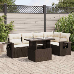 6 Pcs conjunto de sofás jardim c/ almofadões vime PE castanho