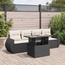 5 Pcs conjunto sofás de jardim com almofadões vime PE preto