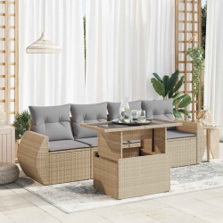 5 Pcs conjunto de sofás p/ jardim com almofadões vime PE bege