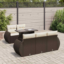 6 Pcs conjunto de sofás jardim c/ almofadões vime PE castanho