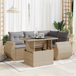 5 Pcs conjunto de sofás p/ jardim com almofadões vime PE bege