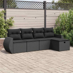 5 Pcs conjunto sofás de jardim com almofadões vime PE preto