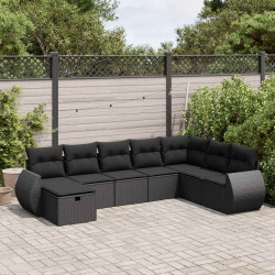 8 Pcs conjunto sofás de jardim com almofadões vime PE preto