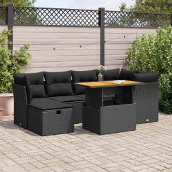 7 Pcs conjunto sofás jardim c/ almofadões vime PE/acácia preto