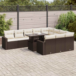 11 Pcs conjunto sofás de jardim c/ almofadões vime PE castanho