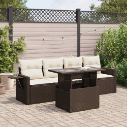 5 Pcs conjunto sofás p/ jardim c/ almofadões vime PE castanho