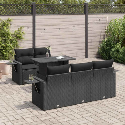 6 Pcs conjunto sofás de jardim c/ almofadões vime PE preto