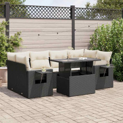 7 Pcs conjunto de sofás p/ jardim c/ almofadões vime PE preto