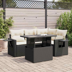 5 Pcs conjunto sofás de jardim com almofadões vime PE preto