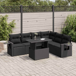 7 Pcs conjunto de sofás p/ jardim c/ almofadões vime PE preto
