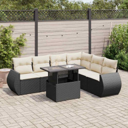 7 Pcs conjunto de sofás p/ jardim c/ almofadões vime PE preto