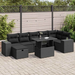 5 Pcs conjunto sofás de jardim com almofadões vime PE preto