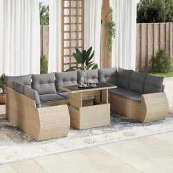 10 Pcs conjunto de sofás p/ jardim com almofadões vime PE bege
