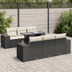 7 Pcs conjunto de sofás p/ jardim c/ almofadões vime PE preto