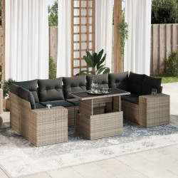 8 Pcs conjunto sofás de jardim c/ almofadões vime PE cinzento