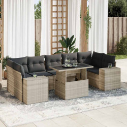 8 Pcs conj. sofás jardim c/ almofadões vime PE cinzento-claro