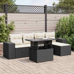 6 Pcs conjunto sofás de jardim c/ almofadões vime PE preto