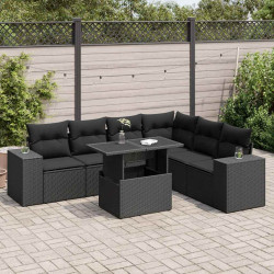 7 Pcs conjunto de sofás p/ jardim c/ almofadões vime PE preto