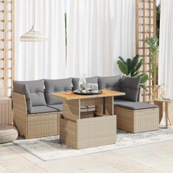 6 Pcs conjunto de sofás p/ jardim com almofadões vime PE bege