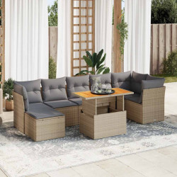 8 Pcs conjunto de sofás p/ jardim com almofadões vime PE bege