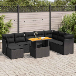 9 Pcs conjunto de sofás p/ jardim c/ almofadões vime PE preto