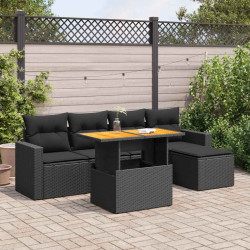 6 Pcs conjunto sofás de jardim c/ almofadões vime PE preto