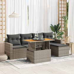 6 Pcs conjunto sofás de jardim com almofadões vime cinzento