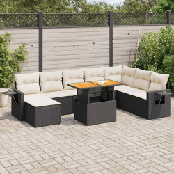 9 Pcs conjunto de sofás p/ jardim c/ almofadões vime PE preto