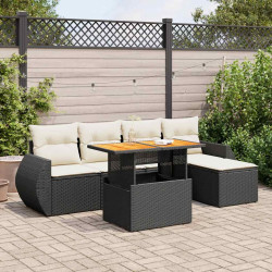 6 Pcs conjunto sofás de jardim c/ almofadões vime PE preto