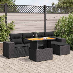 6 Pcs conjunto sofás de jardim c/ almofadões vime PE preto