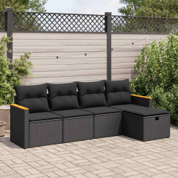 5 Pcs conjunto sofás de jardim com almofadões vime PE preto