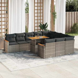 11 Pcs conjunto sofás de jardim c/ almofadões vime PE/acácia