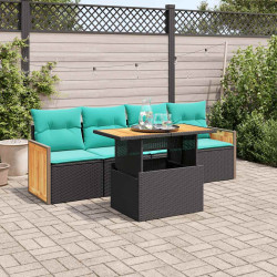5 Pcs conjunto sofás de jardim com almofadões acácia e vime PE