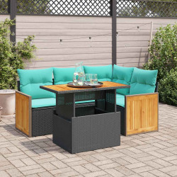 5 Pcs conjunto sofás de jardim com almofadões acácia e vime PE