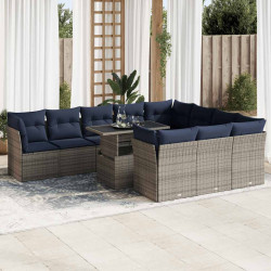 11 Pcs conjunto sofás de jardim c/ almofadões vime PE/acácia