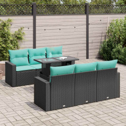 7 Pcs conjunto sofás jardim c/ almofadões vime PE/acácia preto