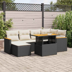 7 Pcs conjunto sofás jardim c/ almofadões vime PE/acácia preto