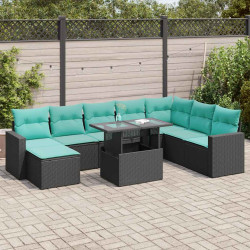 9 Pcs conjunto sofás p/ jardim almofadões vime PE/acácia preto