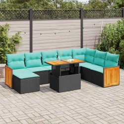 11 Pcs conjunto sofás jardim c/ almofadões vime PE/acácia preto