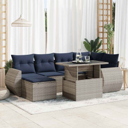7 Pcs conjunto sofás jardim almofadões vime PE/acácia cinzento