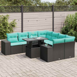 9 Pcs conjunto sofás p/ jardim almofadões vime PE/acácia preto