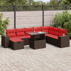 9 Pcs conjunto sofás p/ jardim almofadões vime PE/acácia preto