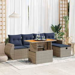 6 Pcs conjunto sofás jardim c/ almofadões vime PE/acácia preto