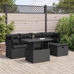 6 Pcs conjunto sofás de jardim c/ almofadões vime PE preto